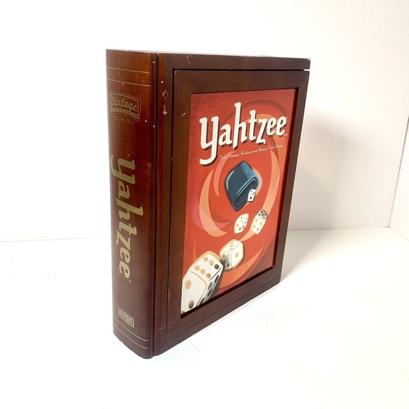 Games Complete Yahtzee Vintage Game Collection Wooden Book Shelf Box
